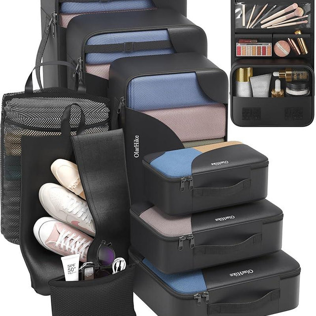 ALL INCLUDED 10 Set Durable Packing Cubes for Suitcases,OlarHike Essentials for Travel,UPGRADED Anti-Tear Stitching, NEW Improved Luggage Packing Organizers for Travel Accessories (Ink)