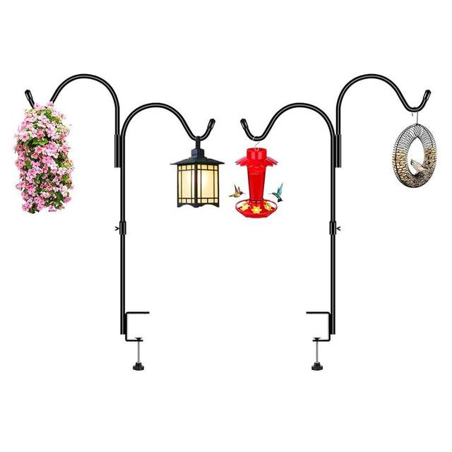 Gtongoko 35 Inch 2 Pack Double Deck Hook for Railing, Deck Bird Feeder Pole with 3 Inch Strengthened Clamp for Hanging Bird Feeders, Lanterns, Wind Chimes, Flower and Plant Baskets