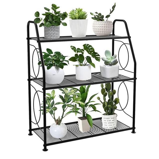 VyGrow Plant Stand, 3 Tier Plant Shelf for Indoor Outdoor, Heavy Duty Metal Plant Stand Holder Rack for Living Room Balcony and Garden