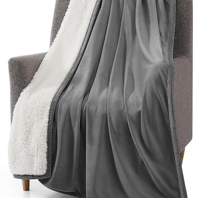 UGG 23858 Bliss Sherpa Fully Reversible Throw Blanket for Couch or Bed Machine Washable Easy Care Soft Plush Luxury Oversized Accent Blankets, 70 x 50-Inch, Charcoal