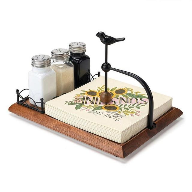 Zipenghua Solid Wooden Bird Napkin Holder for Table，Napkin Dispenser with Salt and Pepper Shakers, 2-in-1 Vintage Flat Paper Towel Holder for Bar, Kitchen & Dinning Room not Included Shakers