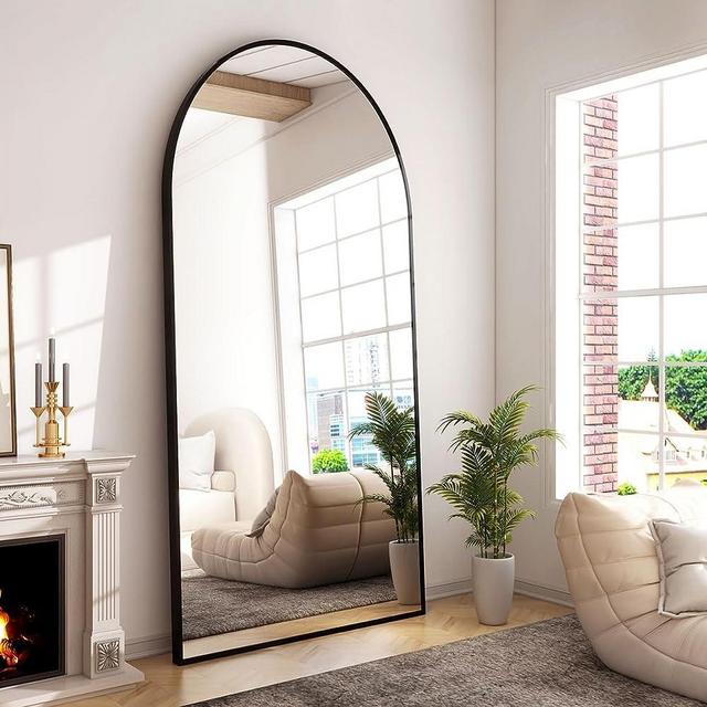 GLSLAND-34x76 inch Arched Full Length Mirror-Aluminum Alloy Frame High Definition-Full Body Mirror for Bedroom or Living Room,Black