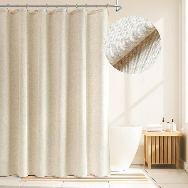 Jowels Natural Linen Shower Curtain, Boho Farmhouse Shower Curtain Set for Bathroom, 180GSM Luxury Weighted Water Resistant Fabric Textured Shower Curtains with 12 Metal Hooks, 72Wx72H