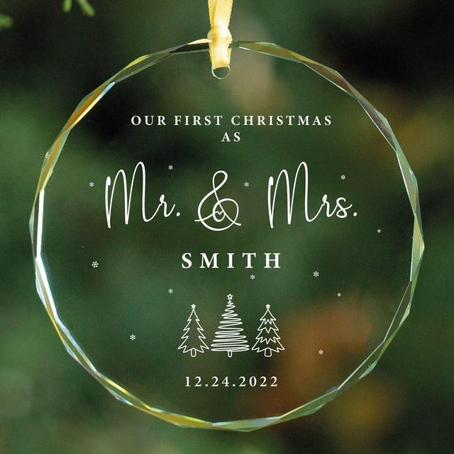 Personalized Mr and Mrs Christmas GLASS Ornament, Our First Christmas Married as Mr and Mrs Ornament