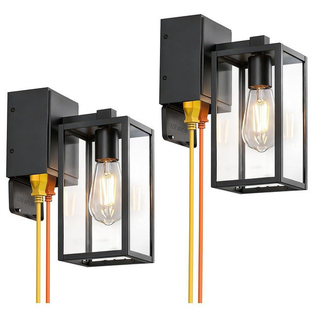 WIHTU Outdoor Wall Light Fixtures with GFCI Outlet, 2-Pack Waterproof Porch Lights, Alunmium Exterior Lighting Fixture Modern Outside Light Wall Mount for House Patio Front Door Garage Entryway Garden