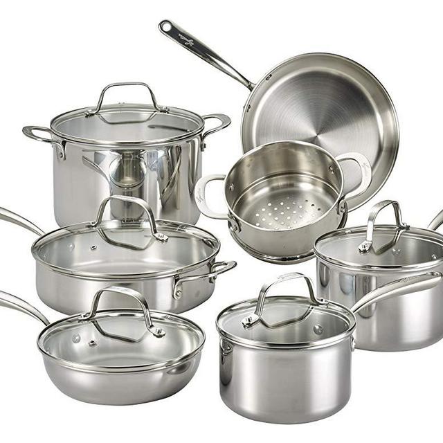 Lagostina Q939SC64 Tri-Ply Stainless Steel Multiclad Dishwasher Safe Oven Safe Glass Lid Cookware Set , 12-Piece, Silver