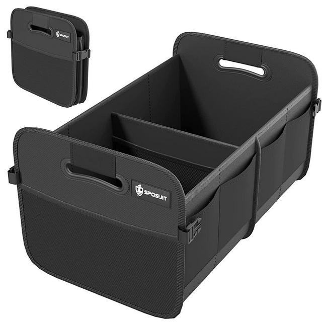 Sposuit Trunk Organizer for Car - Collapsible Trunk Storage with 11 Pockets & Reinforced Handles, SUV Trunk Organizers for Grocery Cargo(Black)