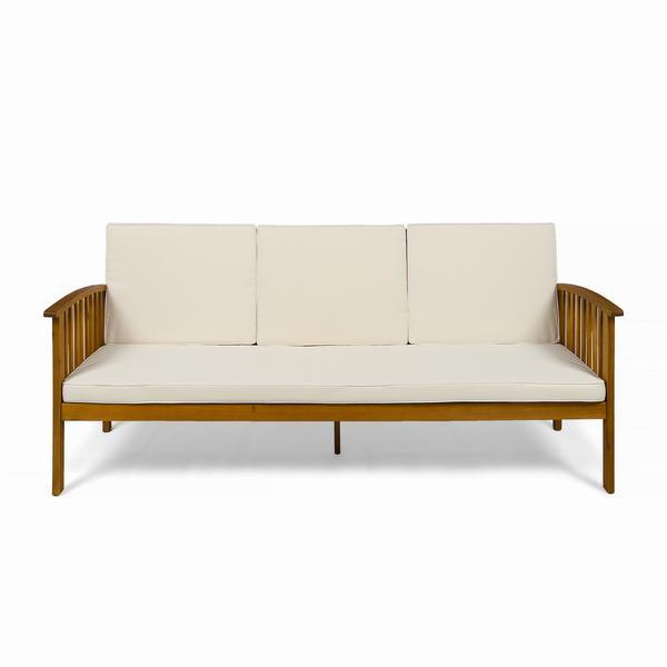 Cape Outdoor Open Slat Acacia Wood 3-Seater Sofa w/ Water-Resistant Cushions