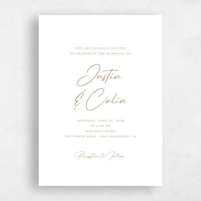 Metallic Bronze, Brown Wedding Invitation - Burke Classic Letterpress