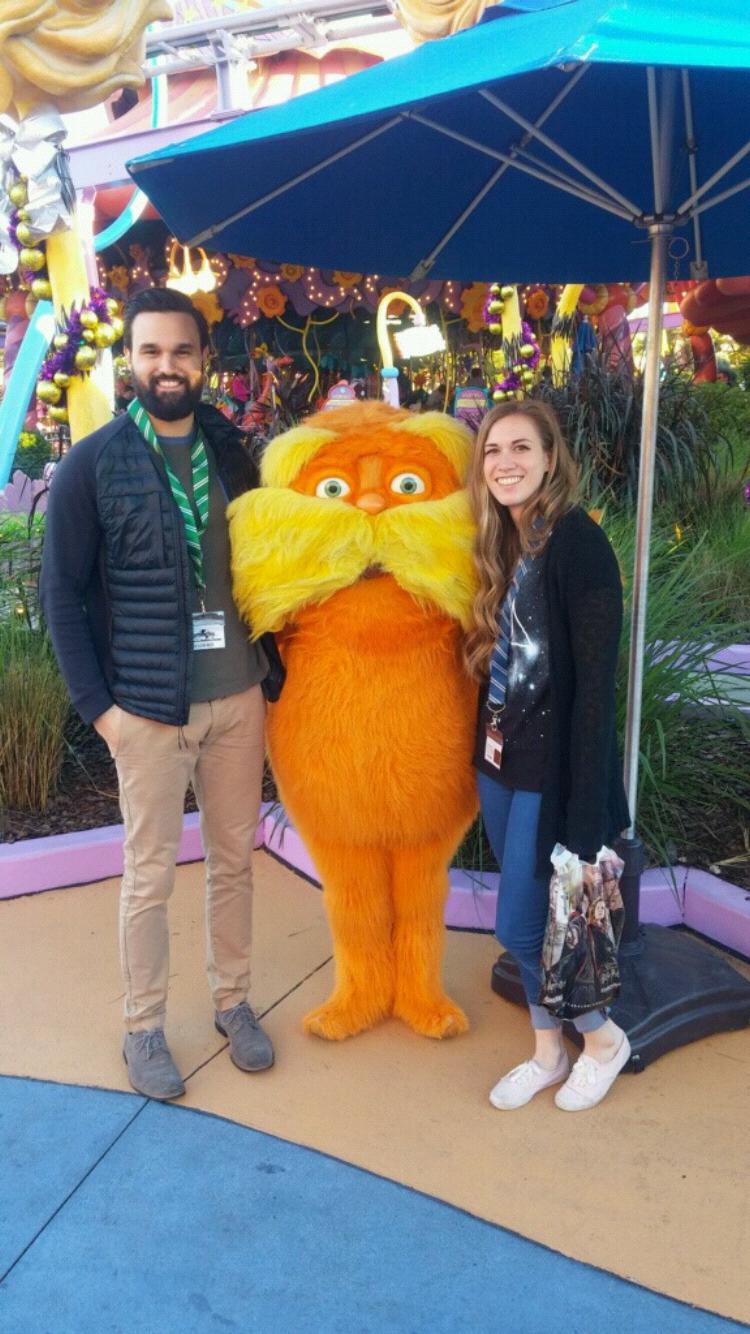 The Lorax admired Alex’s facial hair at Universal Studios, FL