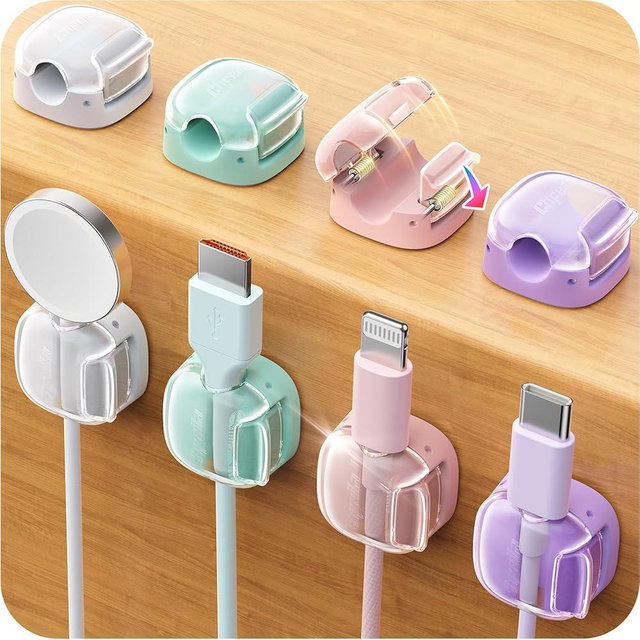 Cord Organizer 8 Pack,Cable Clips Cord Holder Clasp Strongest Adhesive Cable Organizer Phone Charger Wire Keeper Cable Management Home Office Desktop Nightstand Dorm Cute Desk Accessories,Non Magnetic