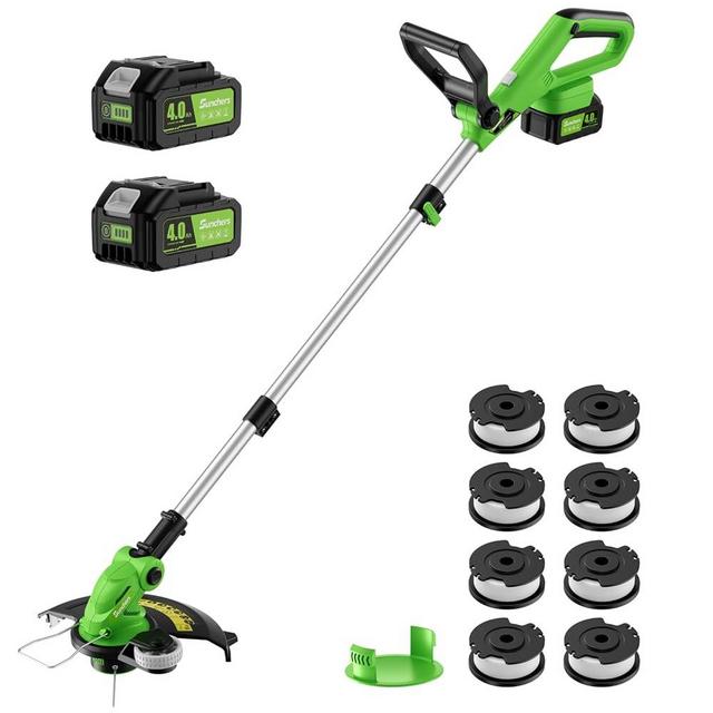20V 12" Cordless String Trimmer With 2 X 4.0ah Battery And Charger, Electric Weed Wacker Battery Powered Weed Eater String, Edger Lawn Tool Grass Cutter With 8 Line, Lawn Mover For Yard, Garden, Green