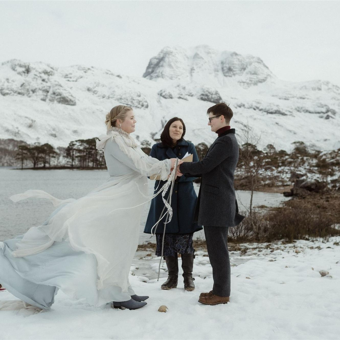 Our beautiful ceremony was held on 11 January, 2025 in the Scottish Highlands, on the shoreline of Loch Maree.