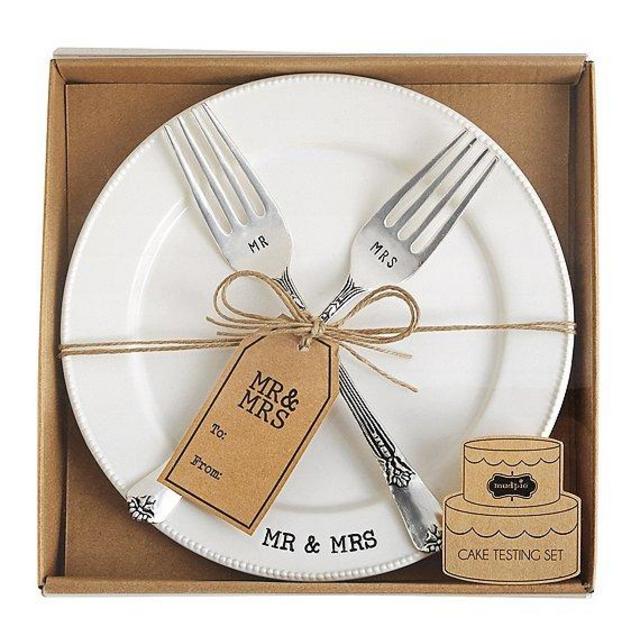 Mud PieWedding Collection Mr. & Mrs. Cake Testing Plate with 2 Forks