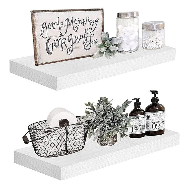 QEEIG White Floating Shelves for Wall 24 inches Long Bedroom Shelf Set of 2 Bathroom Kitchen Living Room Mounted Shelving Modern Shelfs 23.6" L x 9.3" D (008-60W)