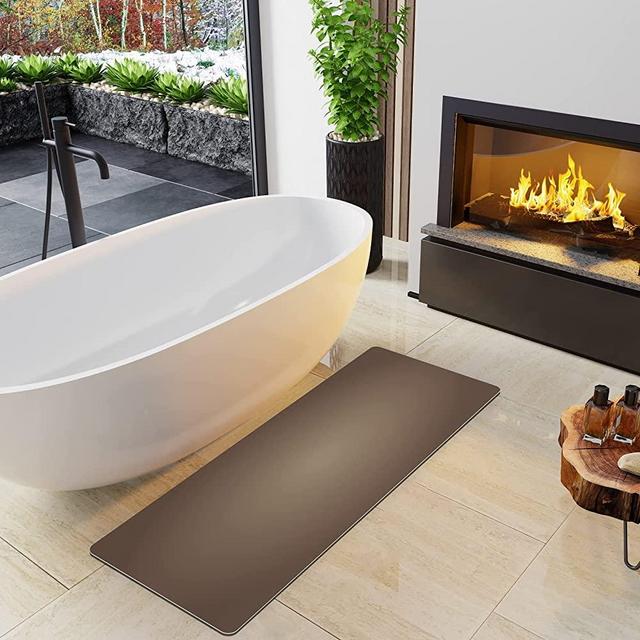 SVOHZAV Bath Stone Mat Non-Slip Super Absorbent Floor Mat Fast Drying Fit Underdoor Diatomaceous Earth Mat for Bathroom Shower Sink Floor Rugs 47.2" L x 15.4" W (120 * 39 cm,Rectangle)- (Sun Brown-L)