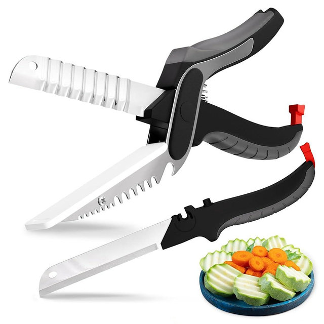Cutting Board Scissors for Food – 7-in-1 Kitchen Food Scissors with Ribbed & Flat Blades for Easy Meat, Fruits & Veggies Cutting and Decorative Slicing – Easy To Clean Kitchen Shears With Safety Lock