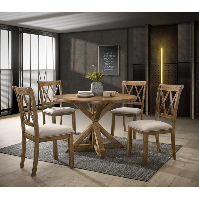 Roundhill Furniture Windvale Cross-Buck Wood 5-Piece Dining Set Cottage Oak