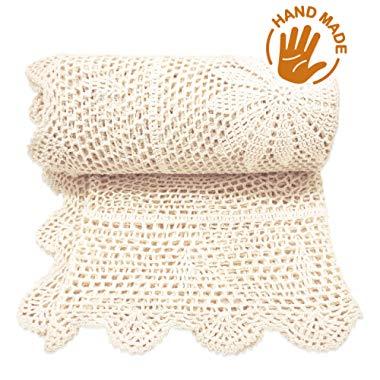 Zenviro The Boho Throw 100% Cotton Lightweight Decorative Knitted Crochet Macrame Throw Blanket - Couch, Chair, Sofa, Bed, Picnics, Gift, Photography Props