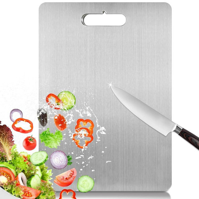 BELLPO Double-Sided Titanium & Stainless Steel Cutting Board | Non-Toxic, Dishwasher Safe Metal Chopping Board for Meat, Vegetables, Fruits | Easy Clean(15.4"x11")