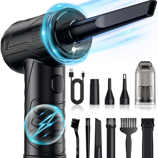 Powerful Compressed Air Duster for Deep Cleaning-Replace Compressed Air Can-No Canned Air Duster-Keyboard Cleaner-PC Cleaning-Rechargeable-3-Speeds-95000RPM Cordless Air Blower-Car Duster 8000mAh