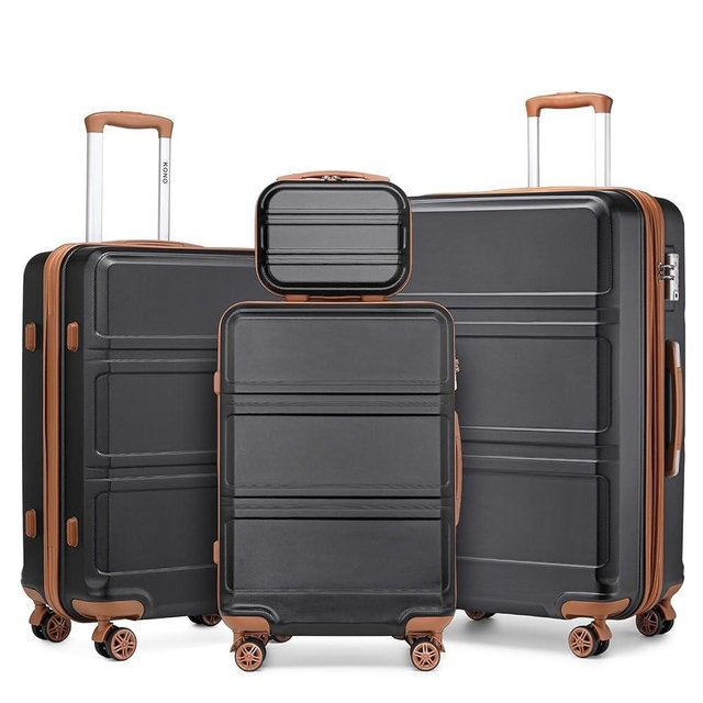 Kono 4 Piece Luggage Sets Expandable(only 28") Lightweight with Spinner Wheels TSA Lock Hardside Travel Rolling Suitcases 20in 24in 28in Carry on and 12in Mini Cosmetic Case Apricot Black