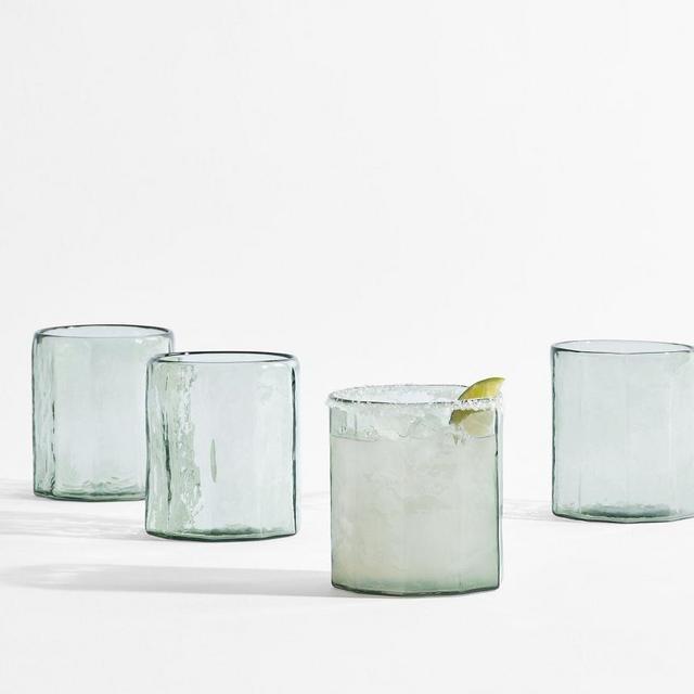 Hammered Café Double Old Fashioned Glasses, Set of 4 - Mist Blue