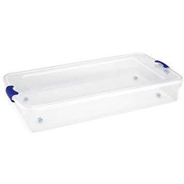Homz Plastic Underbed Storage, Stackable Storage Bins with Blue Latching Handles, 60 Quart, Clear, 2-Pack