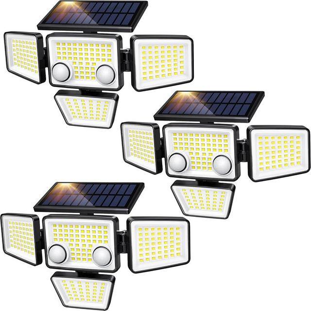 LYWALT Solar Outdoor Lights - 3000LM 188 LED Motion Sensor Outdoor Lights, 4 Heads Security Light,IP65 Waterproof, Easy Install,270°Wide Angle Flood Wall Light with 3 Modes for Backyard Yard (3 Pack)