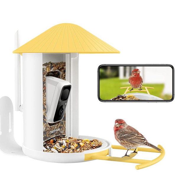NETVUE Birdfy Lite - Smart Bird Watching Camera with Auto Capture and Motion Detection, 1080P Outdoor Feeder Cam, Gift for Bird Lovers (Yellow)