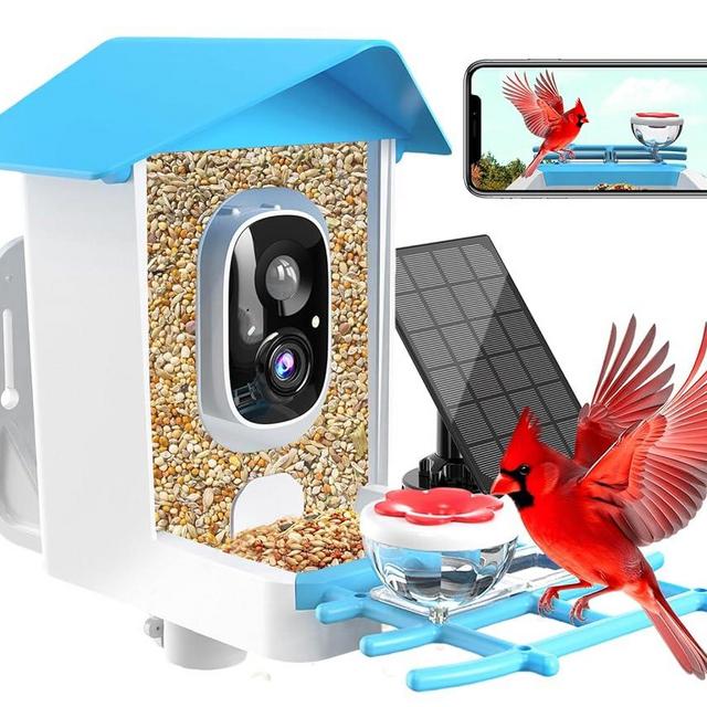 Smart Bird Feeder with Camera - 2K Live Stream, AI Species Recognition, Solar-Powered, Motion Alerts, Squirrel-Proof Weight-Sensor + Large Capacity, Weatherproof Design for Birds Lover