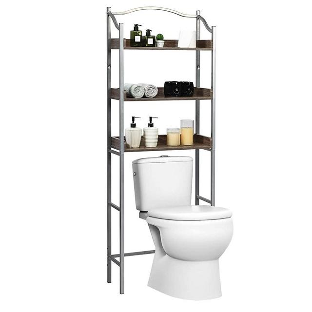 Giantex 3-Tier Over-The-Toilet Spacesaver w/Adjustable Bottom Bar, Bathroom Organizer Storage Shelf, Sturdy Metal Frame, Easy to Assemble, Freestanding Shelves for Bath Essentials (Silver)