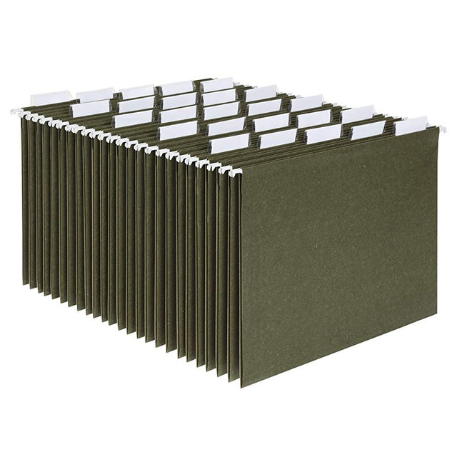 Pendaflex Hanging File Folders, Letter Size, Standard Green, 1/5-Cut Adjustable Tabs, 25 Per Box (81602), Standard Green - 1/5 Tabs