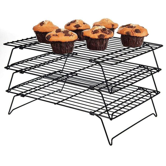 Abizarch 3-Tier Cookie Cooling Rack, 13.4“x9.4" Stackable Iron Baking Cooling Rack,Cooling Rack for Baking, Foldable Wire Cooling Rack Space Saving for Cupcakes Pies Cookies gadgets
