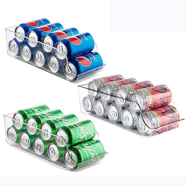 Refrigerator Organizer Bins Pop Soda Can Dispenser Beverage Holder for Fridge, Freezer, Kitchen, Countertops, Cabinets - Clear Plastic Canned Food Pantry Storage Rack Brand: Seseno