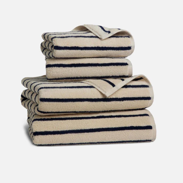 Super-Plush Turkish Cotton Bath Towel Bundle [Striped Midnight Navy{