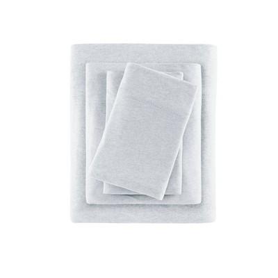 Heathered Cotton Jersey Knit Sheet Set Full Light Gray