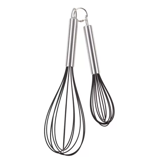 ExcelSteel 042 10 in. Silicone Tri-Color Whisk with Wooden Handle