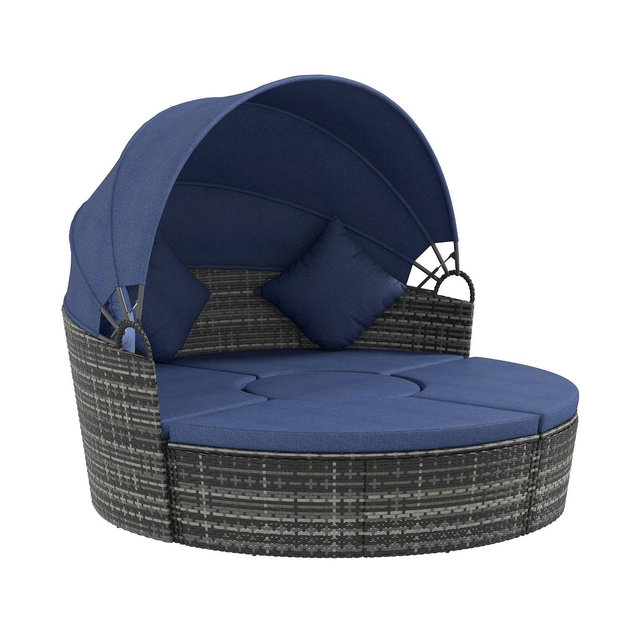 Outsunny Rat Daybed Patio Furniture Set w/ Adjustable Canopy, Dark