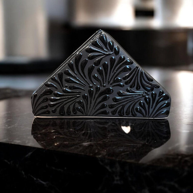 Black Talavera Napkin Holder - Handmade -