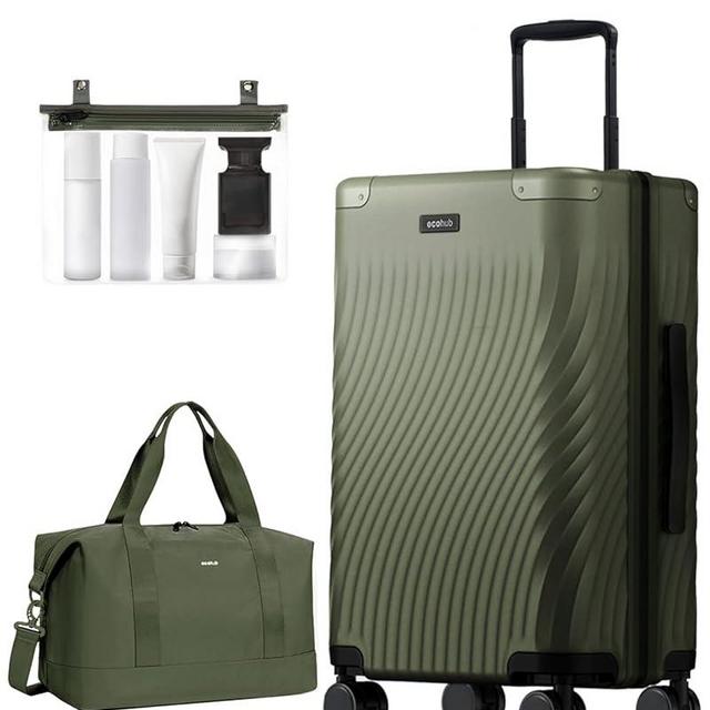 ECOHUB Hardside Expandable Carry On Luggage, Recycled PC 24" Rolling Luggage 26x16x11 Airline Approved with Spinner Wheels& TSA Lock, Lightweight Hardshell Travel Suitcase, 24inch Carry-on Green