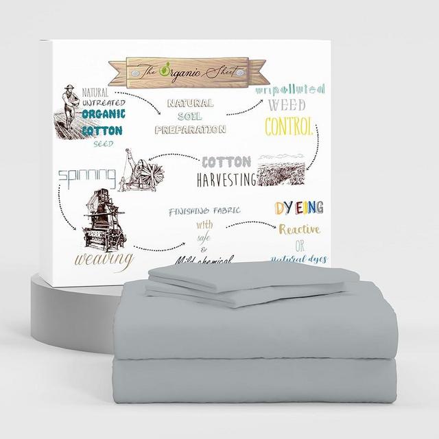 SUPREME ELEGANCE Queen Size Sheet Set, Organic 100% Cotton Silver Bed Sheets Set, Deep Pockets Percale Sheets, Easy Fit, Cooling Bed Sheets for Queen Size Bed