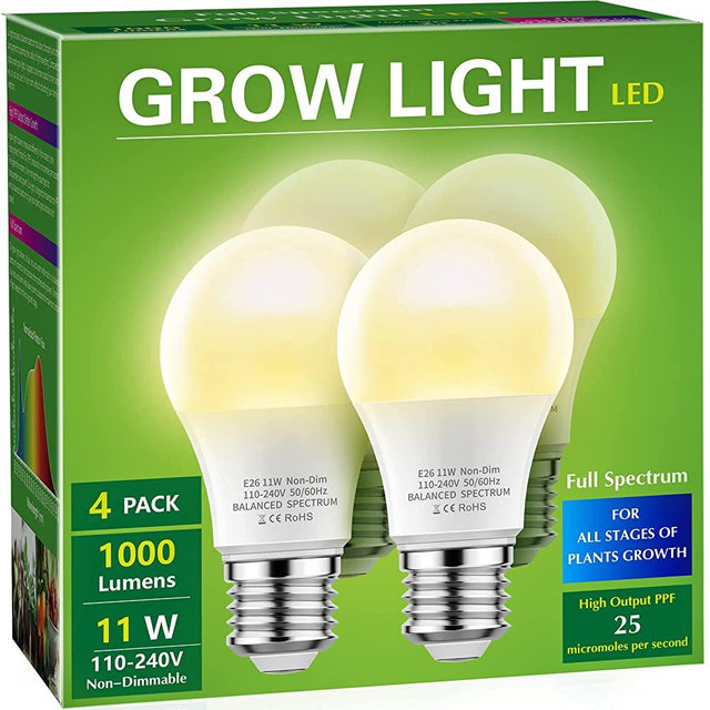 4 Pack Grow Light Bulbs, Briignite LED Grow Light Bulb A19 Bulb, Full Spectrum Grow Light Bulb, Plant Light Bulbs E26 Base, 11W Grow Bulb 100W Equivalent, Grow Light for Indoor Plants, Seed Starting