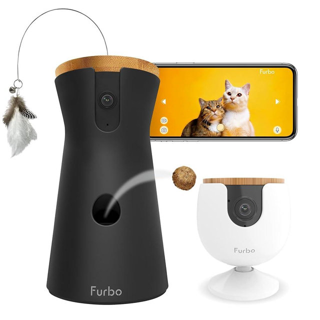 Furbo 360° Cat Camera + Mini (2-Camera Bundle Nanny Pro Subscription): Cat Safety & Home Security Alerts, Pet Camera with Speaker, Phone App & Night Vision (New Subscription Needed at Setup)