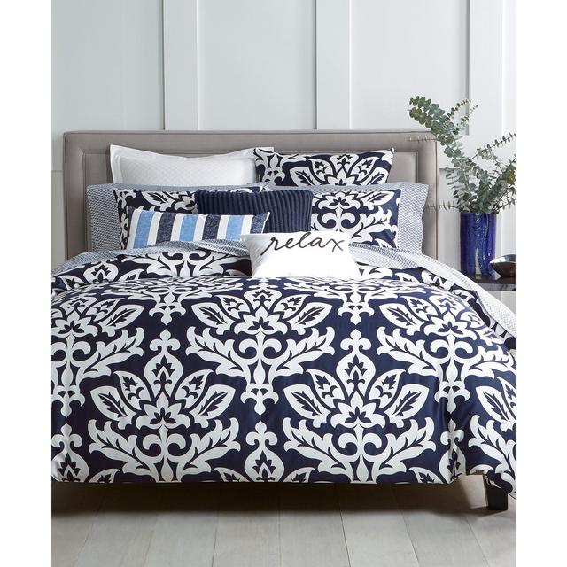 Charter Club Damask Designs Supima Cotton Navy 3-Pc. Full/Queen Duvet Set, Created for Macy's