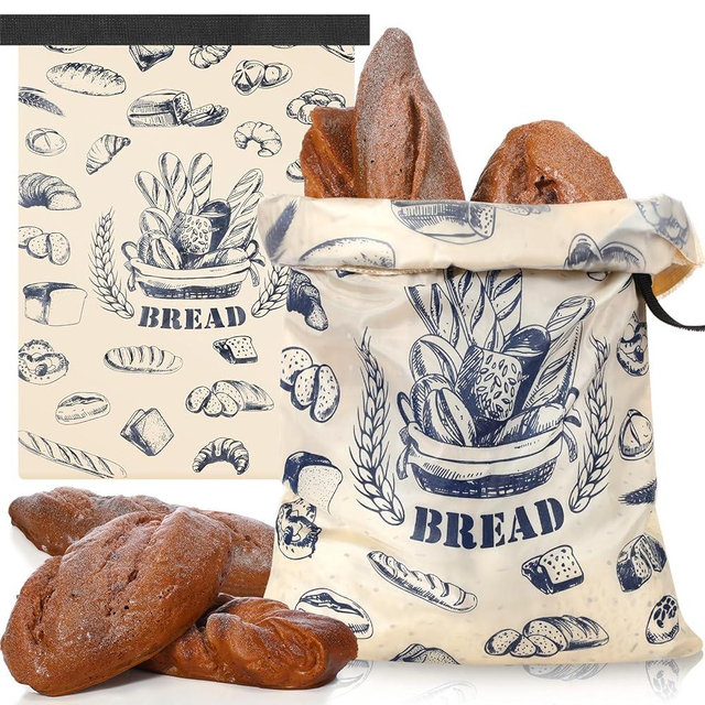 Wowangce 2 Pcs Bread Bags for Homemade Maker Gift Zipper Reusable Beeswax Bread Storage Bags with Lining Large Freezer Waterproof Sourdough Container for Loaf, 17" x 12"(Classic)