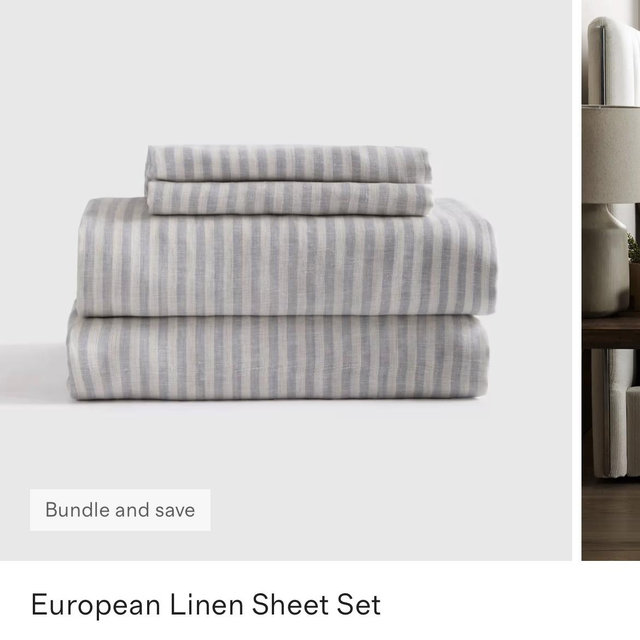 European Linen Sheet Set - King (Mist/ White stripe)