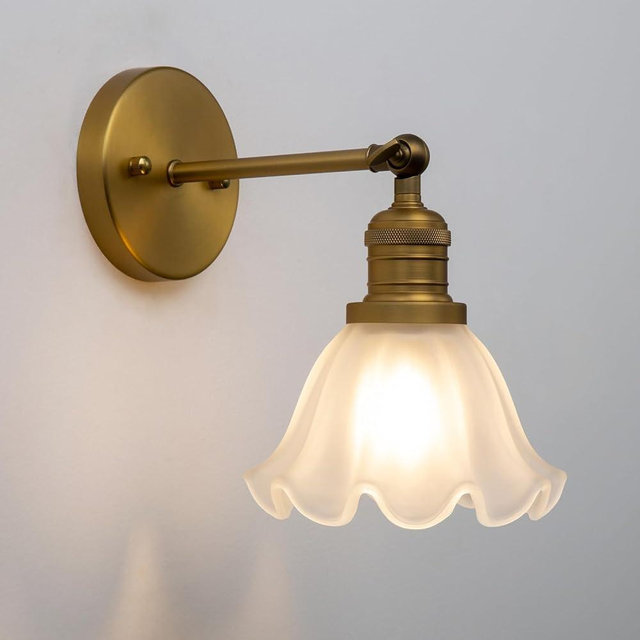 Phansthy Vintage Wall Sconces with Frosted Glass Lampshade 180 Degree Adjustable Brass Sconces Modern Glass Wall Lighting Fixture for Bedside Bedroom Doorway Bathroom (Antique)