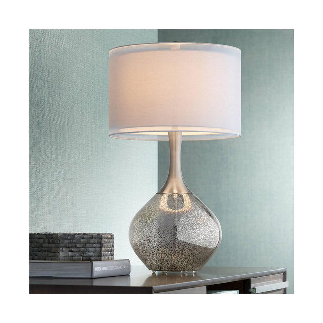 Possini Euro Design Swift Modern Table Lamp 30 1/2" Tall Mercury Glass Double Shade for Bedroom Living Room House Bedside Nightstand Office Entryway