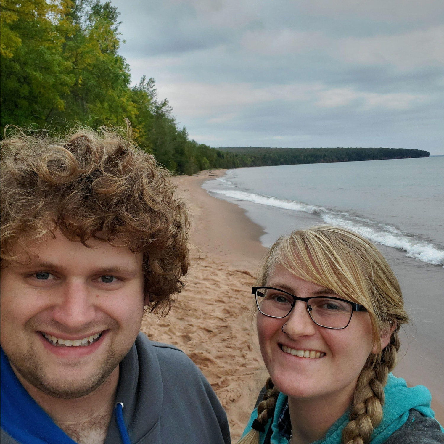 Happy in nature. Lake Superior shore in Northern Wisconsin fall 2023.